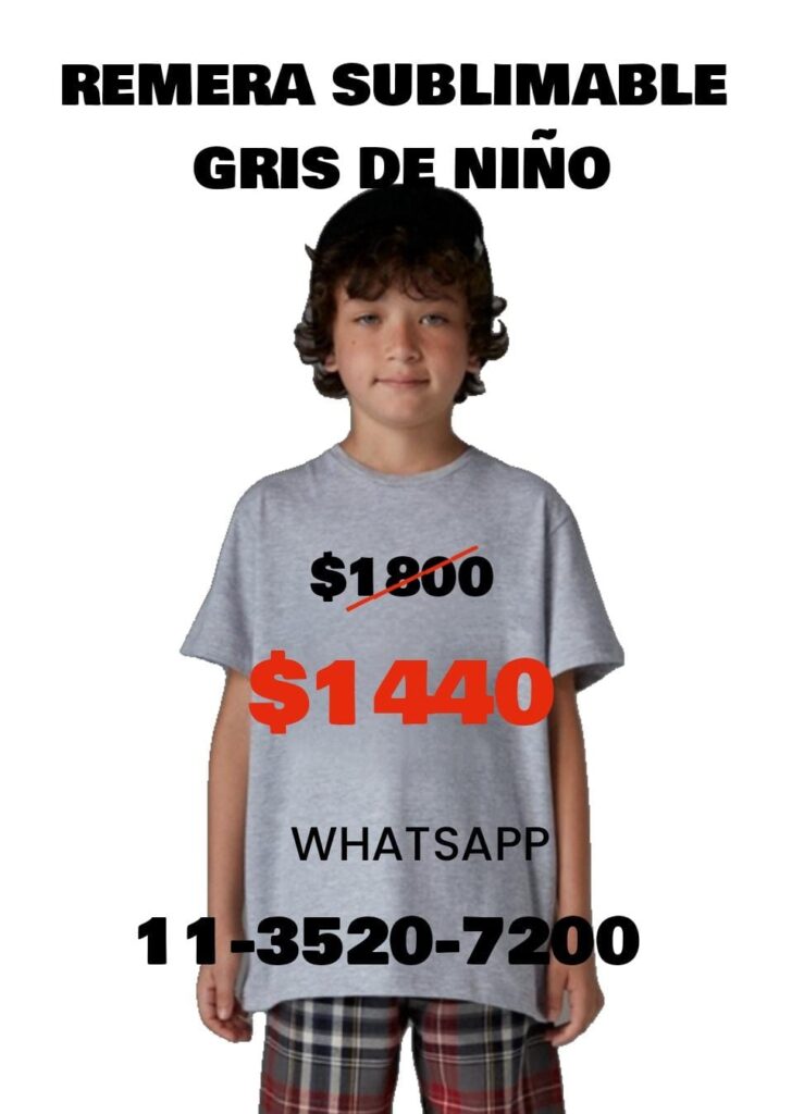 Remera para sublimar Gris Niño / Niña